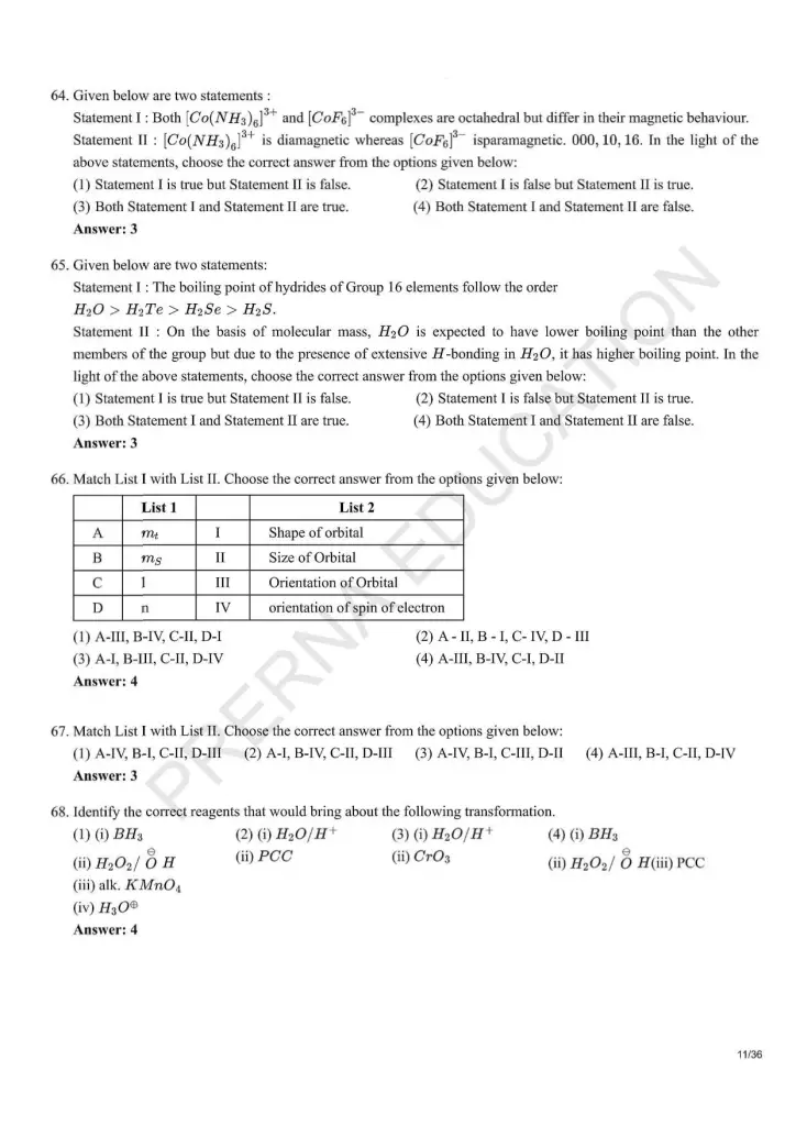 NEET Answer Key Pages