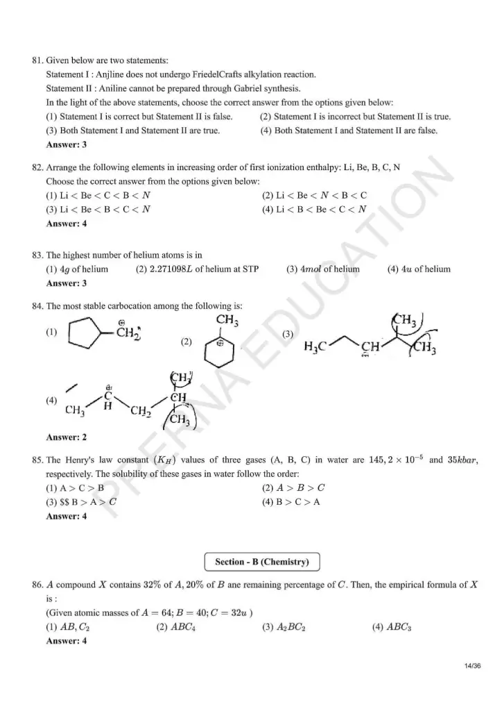 NEET Answer Key Pages