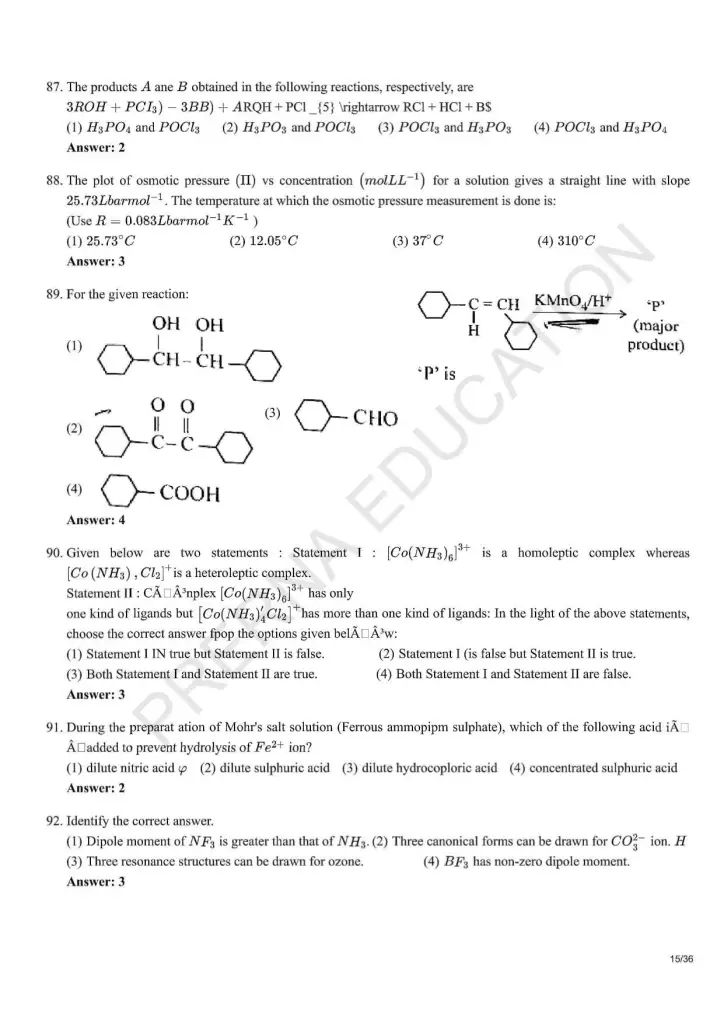 NEET Answer Key Pages