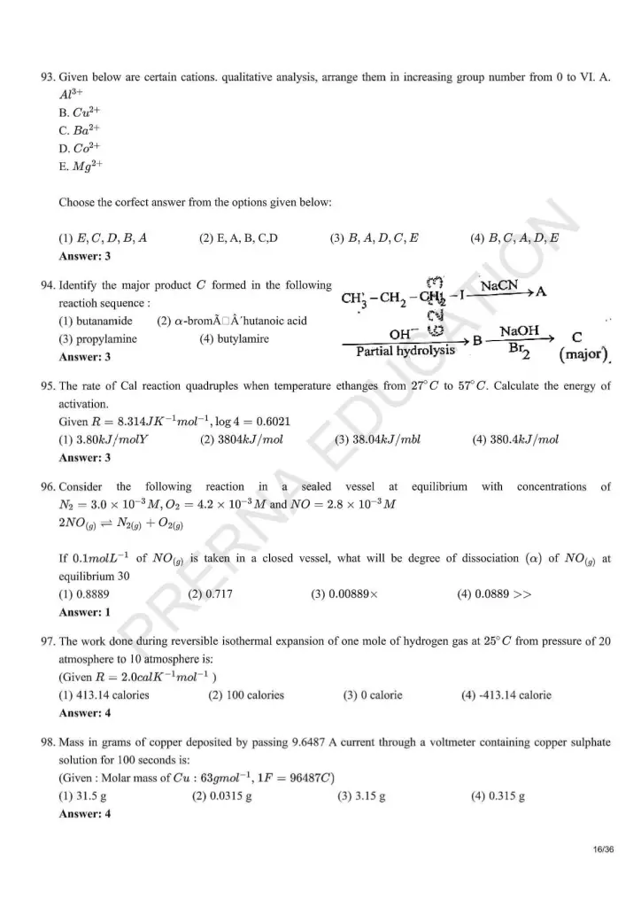 NEET Answer Key Pages