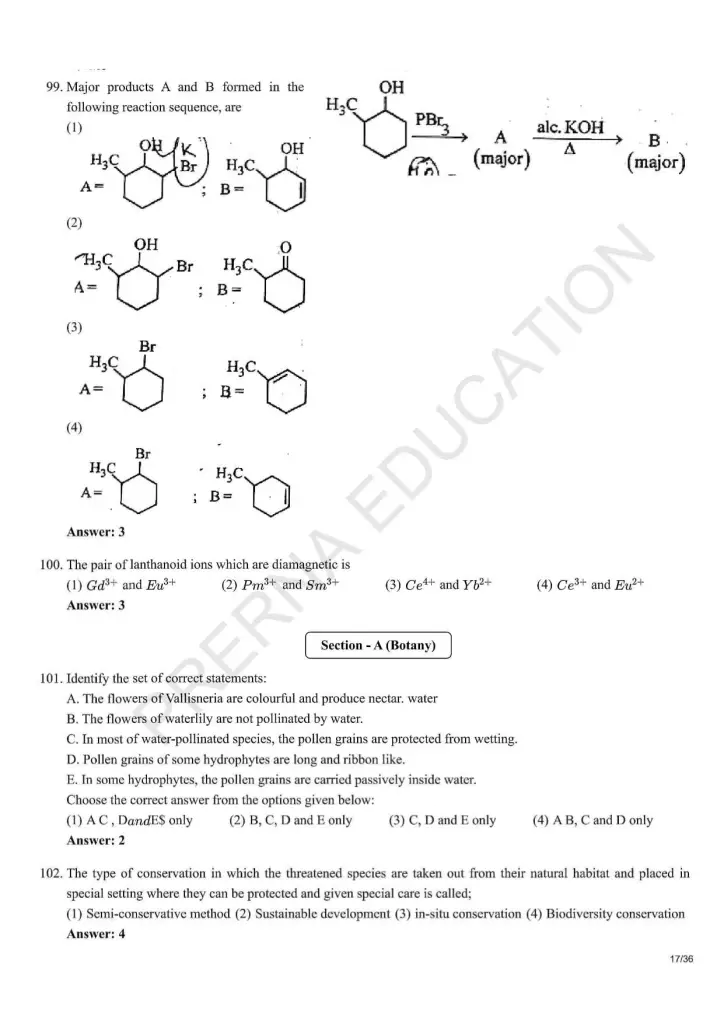 NEET Answer Key Pages